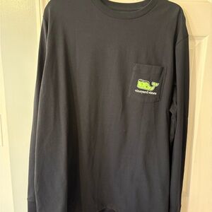 Vineyard Vines Black Long Sleeve Tee with Green Logo